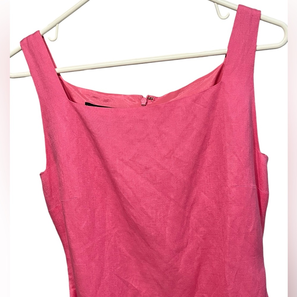 Cynthia Howie Vintage Bubblegum Pink Linen Square Neck Sleeveless Dress-Size 8 - Picture 8 of 12